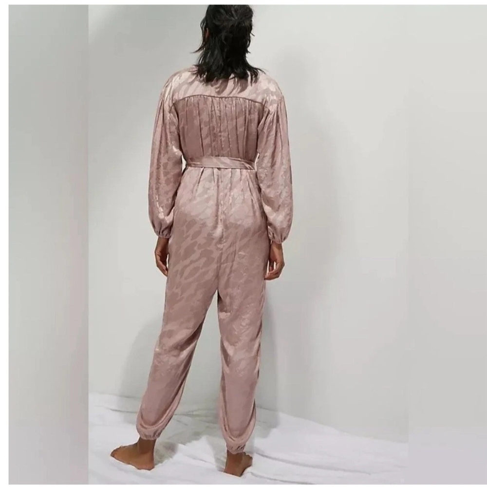 NWT Anthropologie Rose Laurentia Jacquard Jumpsuit Pink Size S Boho Wide Leg - Picture 3 of 14